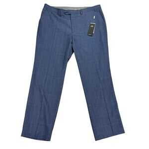 Michael Kors Mens Malone Classic Fit Plaid Wool Stretch Suit Pants Blue 38x30